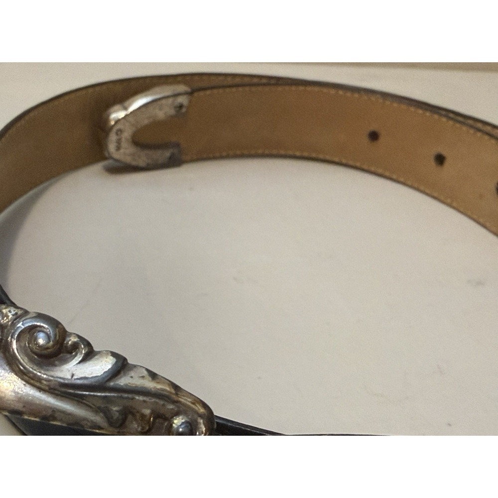 Vintage BRIGHTON Black Leather Belt Silver Heart Charms Sz M 35"L 42903 1996 - Picture 4 of 15
